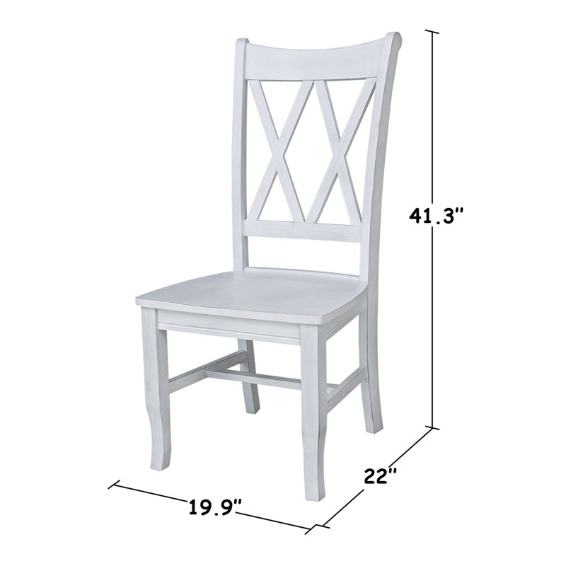 Chaise d'appoint à dossier croisé en bois massif blanc craie antique
