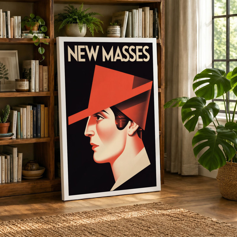 Figure in Red Geometry Art Deco - Wrapped Canvas, 18x12 - 45.7 x 30.5 cm, White Border