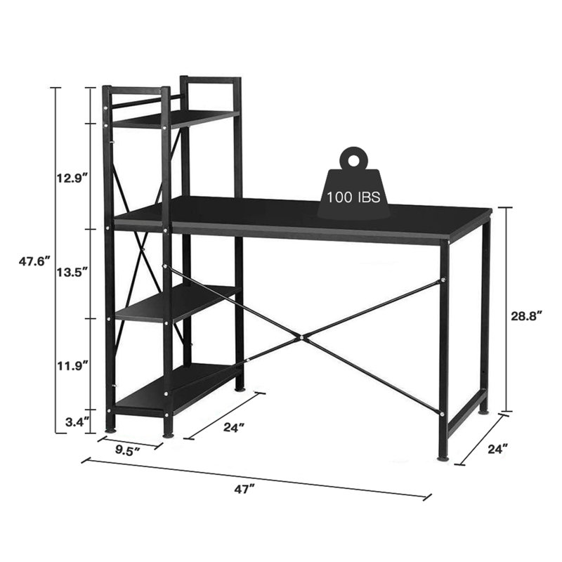 119.38cm Rectangle Writing Desk, Black