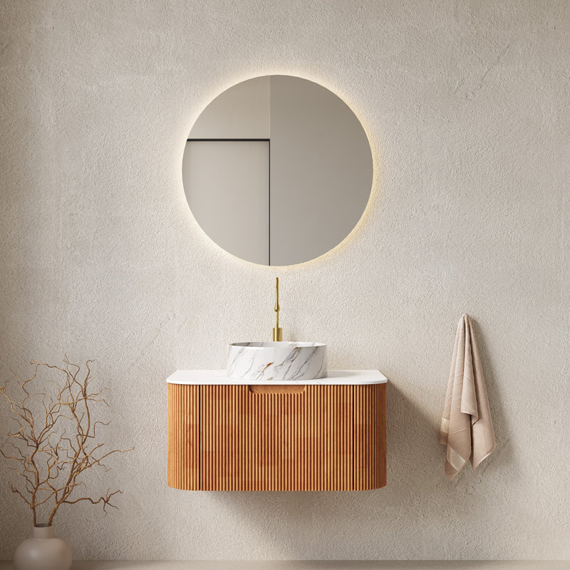 Meuble-lavabo mural avec lavabo, 30", Bois naturel