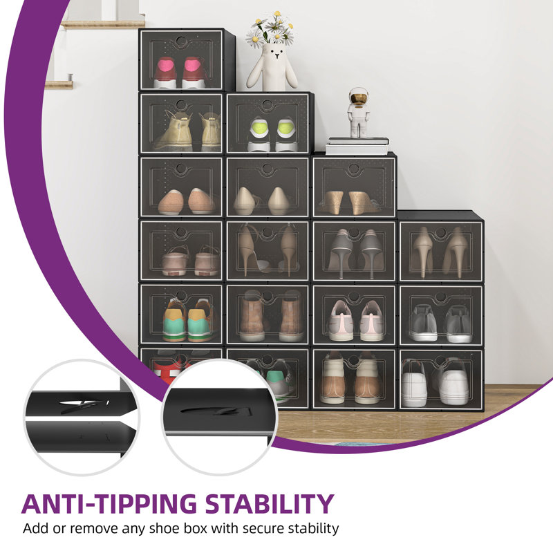 Medium Size Shoe Storage Boxes(Set of 18), Black