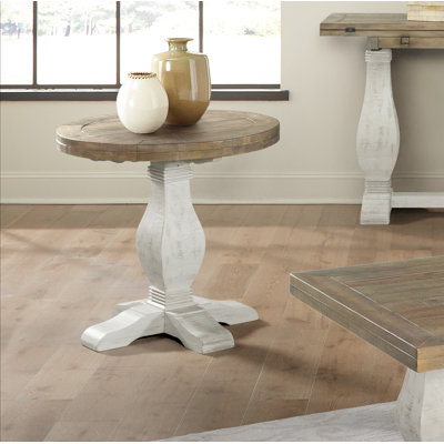 Sarcoline Solid Wood Round Pedestal End Table