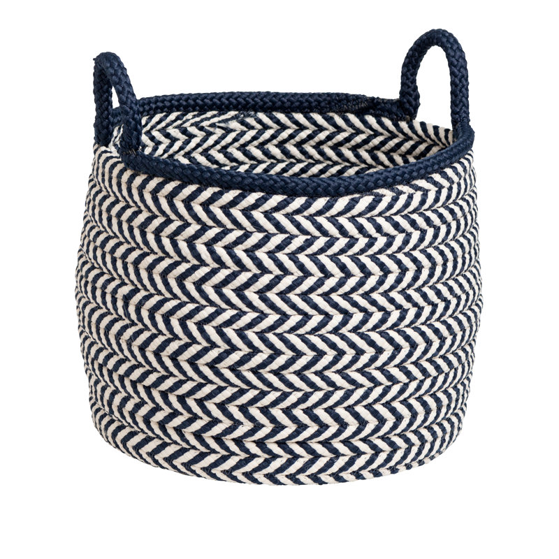 White and Navy Chevron Patterned Round Polypropylene Storage Basket