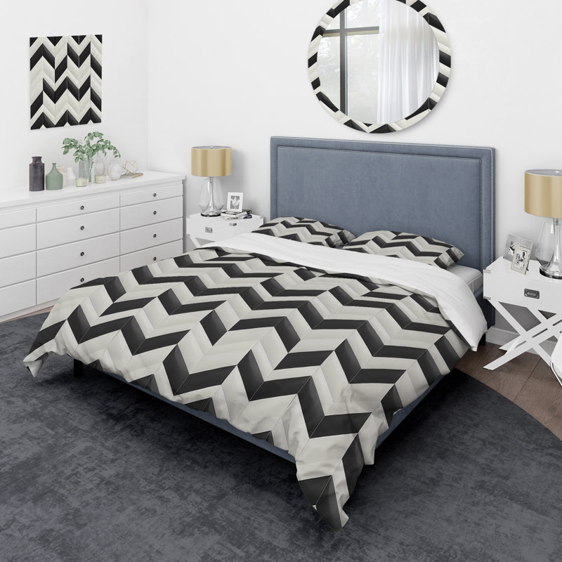 Ensemble de housse de couette moderne noir et blanc Modern Chevron III, Housse de couette très grand et 2 très grandes t