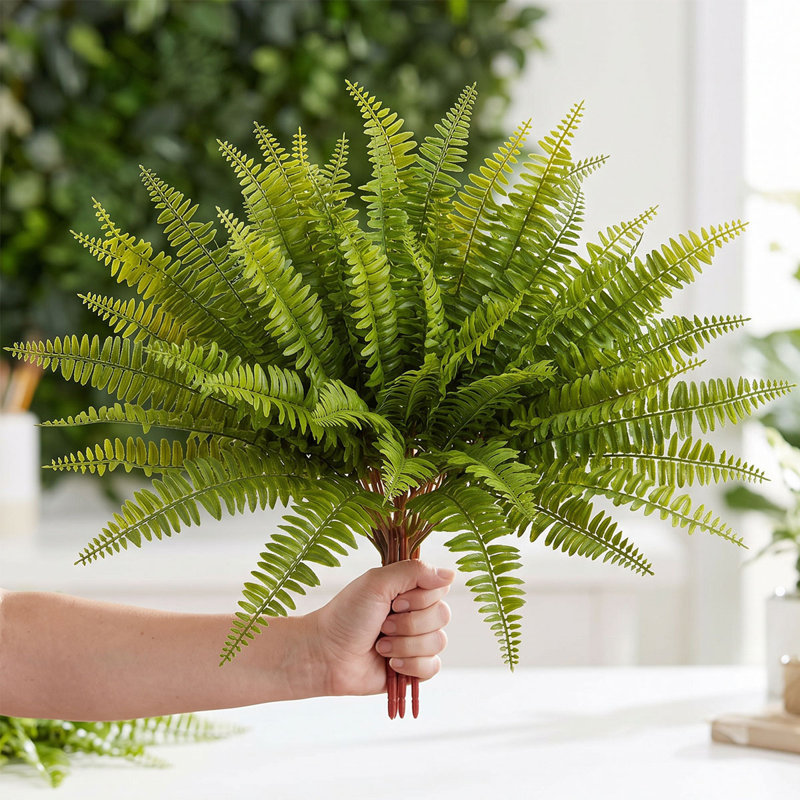 3 Pack Artificial Boston Fern Bush, UV-Resistant Fake Green Fern Greenery for Home & Outdoor Decor