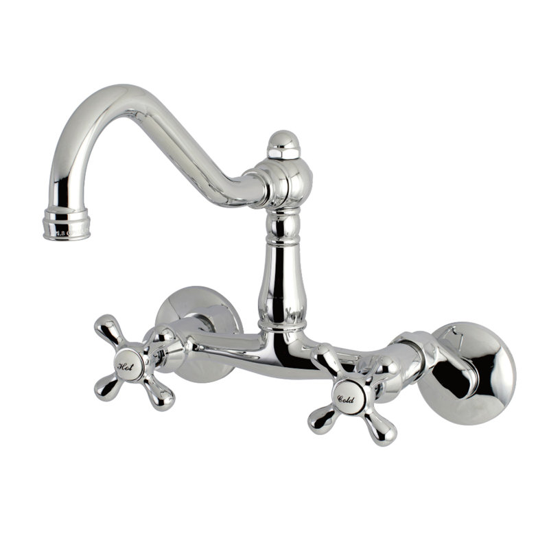 Kingston Brass Vintage Double-Handle 2-Hole Wall-Mount Bridge Kitchen Faucet, Polished Chrome