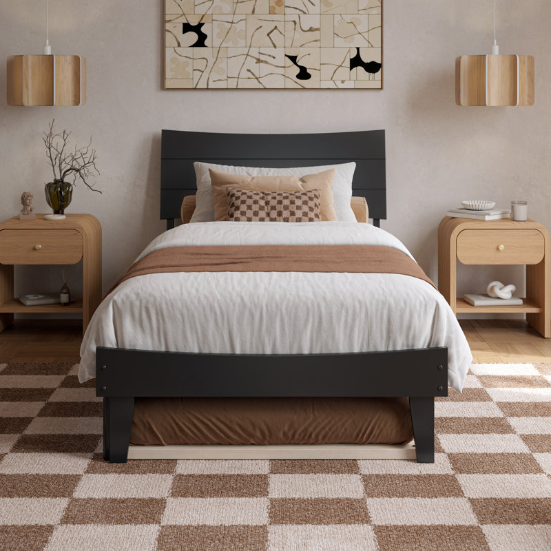 Phoenix Wood Platform Bed with Trundle, Black, Twin XL