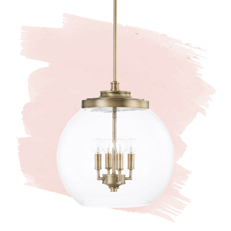 Lustre sphérique unique à 4 lumières Mid-Century, Laiton vieilli