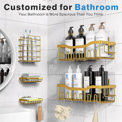 Adhesive Shower Caddy Larger Size, 5 Pack Rustproof Stainless Steel Bath Organizers With Large Capacity, No Drilling Shelves