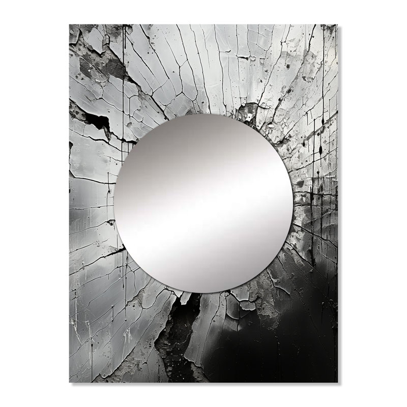 Latishia, pierre grise brisée, géode, minimalisme I - miroir mural en pierre spirituel, miroir décoratif traditionnel, impression d'art en métal