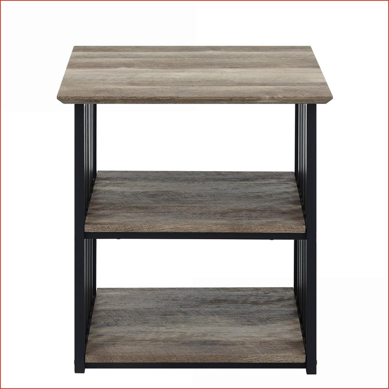 Chêne antique Table de chevet industrielle à 3 tablettes, Brun