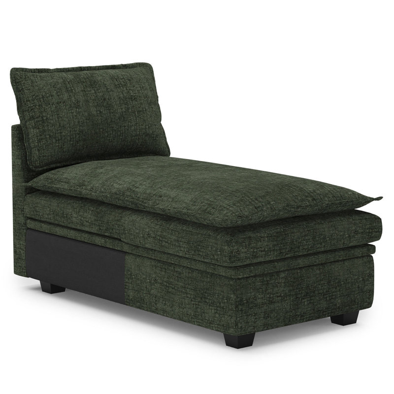 Méridienne avec rangement Luna Chenille, Chenille verte