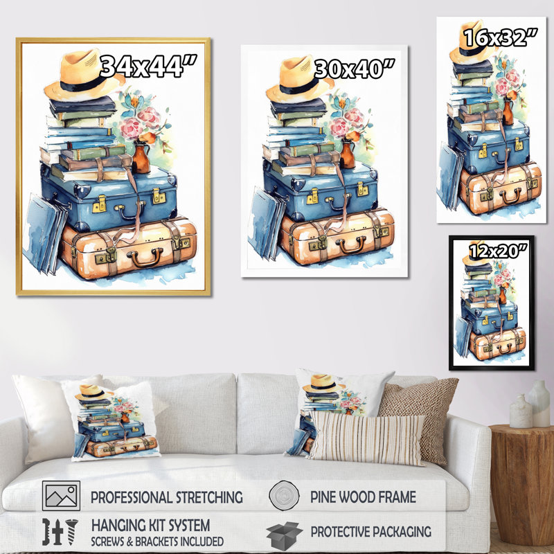Voyage aventure I - Art mural campagne pour le salon, H 32 po x l 16 po x P 1 po, Cadre flottant doré