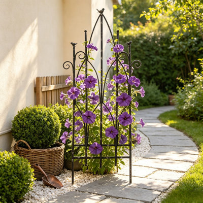 Treillis en fer rétro à motif de volutes, clôture décorative en métal forgé rustique pour support de vigne et pelouse d'extérieur