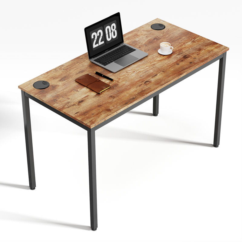Bureau d'écriture 47 '' Study, poste de travail avec gestion des câbles, bureau d'économie d'espace avec fonctions multiples, bureau de jeu de style industriel moderne, brun rétro