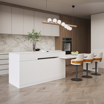 81''-106" Extendable Kitchen Lsland With Doors&Drawers Sintered Top