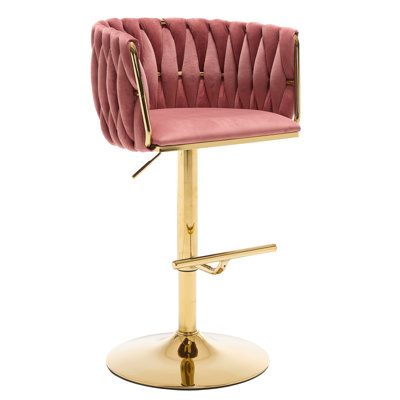 Swivel Adjustable Height Bar Stool Modern Velvet Barstool with Barrel Back Kitchen Island Counter Bar Chair with Golden Base
