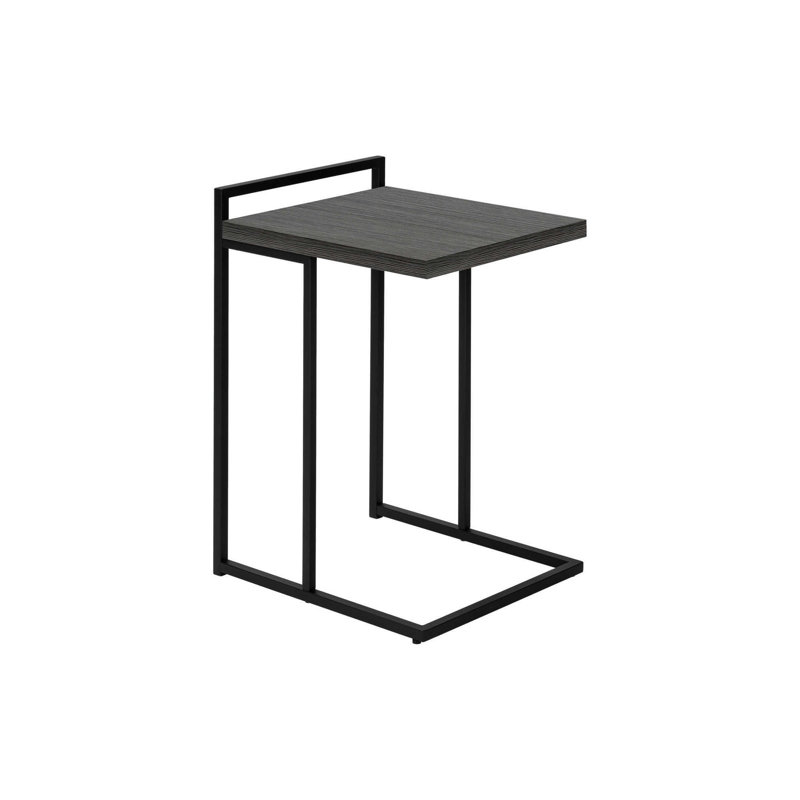 Table d'appoint en forme de C, pour coin repas, stratifié gris, structure en métal noir, 1 pièce