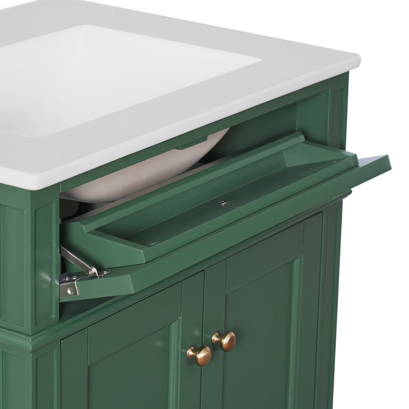 24'' Free-standing Single Bathroom Vanity with  Ceramic Vanity Top, Green