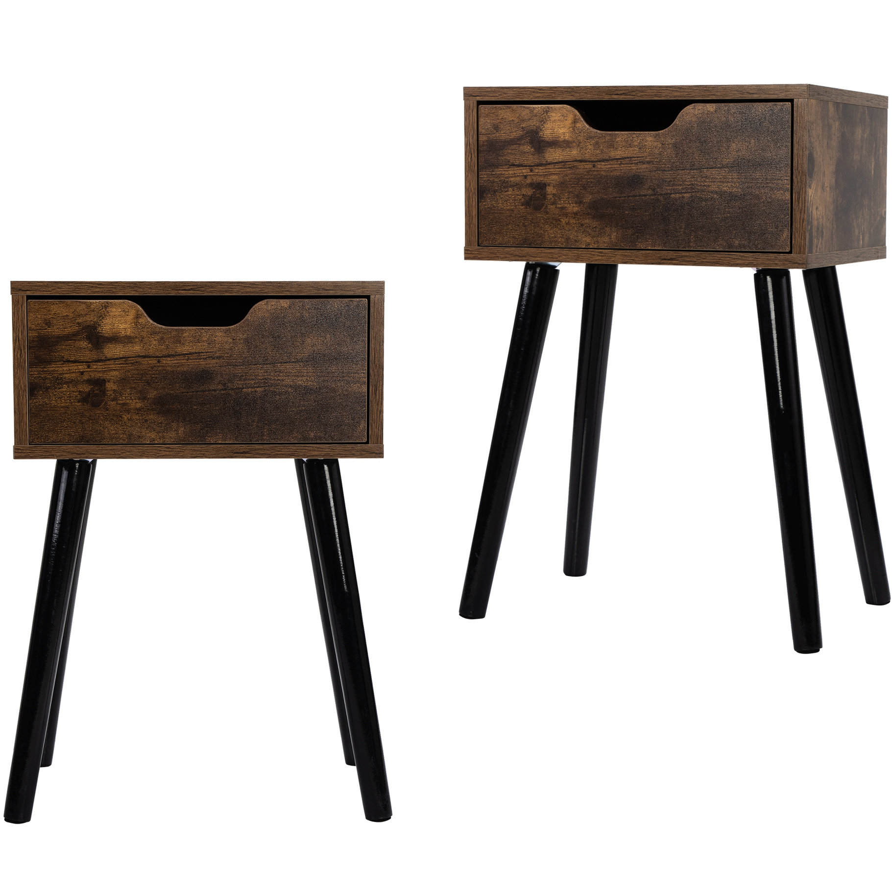 George Oliver 2 Mid Century Rustic Side Tables, Brown And Black ...