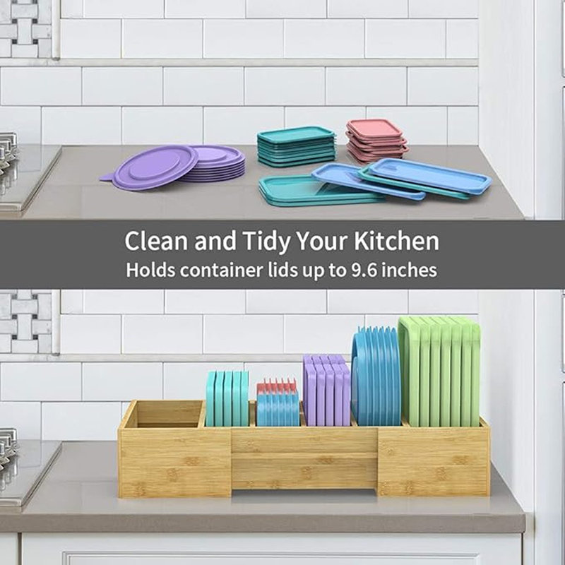 Bamboo Food Container Lid Organizer For Ca...