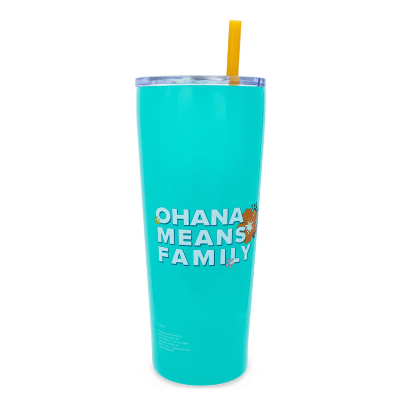 Boîte de 22 oz. Lilo and Stitch Ohana Gobelet de voyage à double paroi en acier inoxydable avec paille