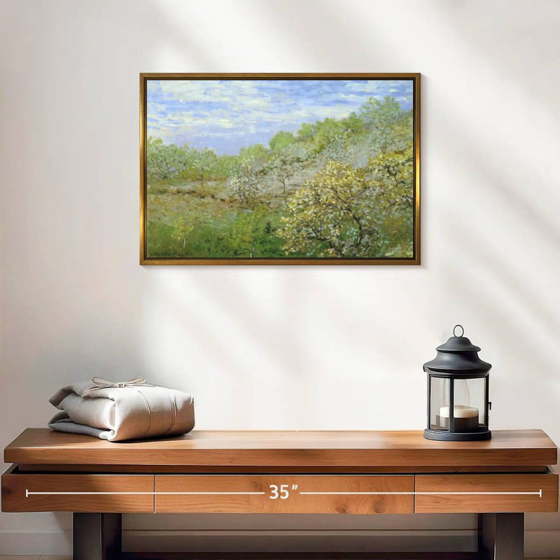 Pommiers en fleurs, 19 po x 13 po, Cadre flottant doré