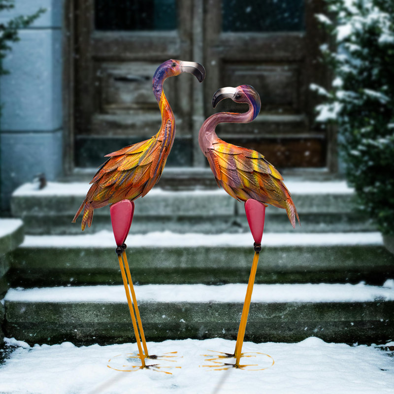 Sculpture de jardin arc-en-ciel flamant rose, Orange