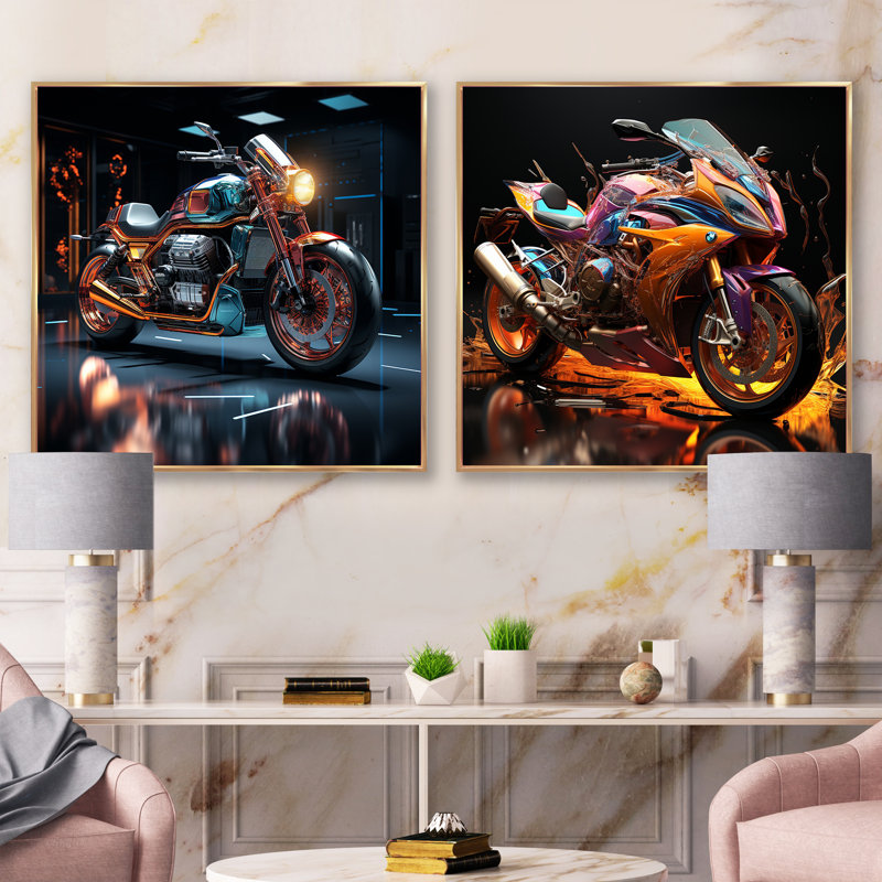 Velocity Speed Bike Fury - Ensemble de 2 collages carrés, Cadre flottant doré, H 30 po x l 61 po