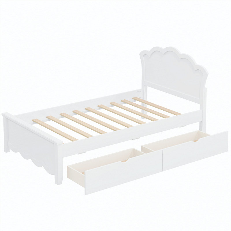 Lit plateforme simple en bois avec tête de lit et deux tiroirs, blanc, Twin
