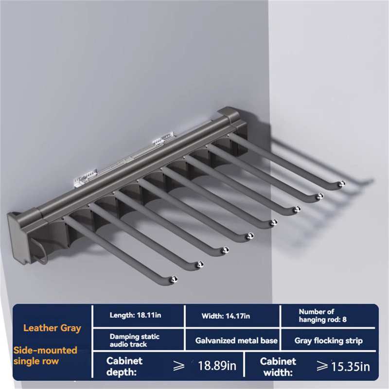 Support à pantalons latéral à une rangée Sideglide, H 3,50 po x l 14,17 po x P 18,11 po