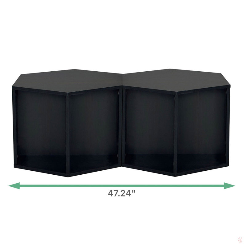 Hexagonal Coffee Table Side Table Nightstand, Black Brown
