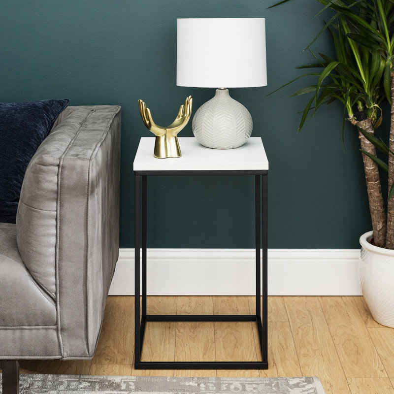 End Table, White Faux Marble