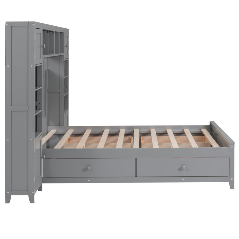Solid Wood Bookcase Bed, Gray
