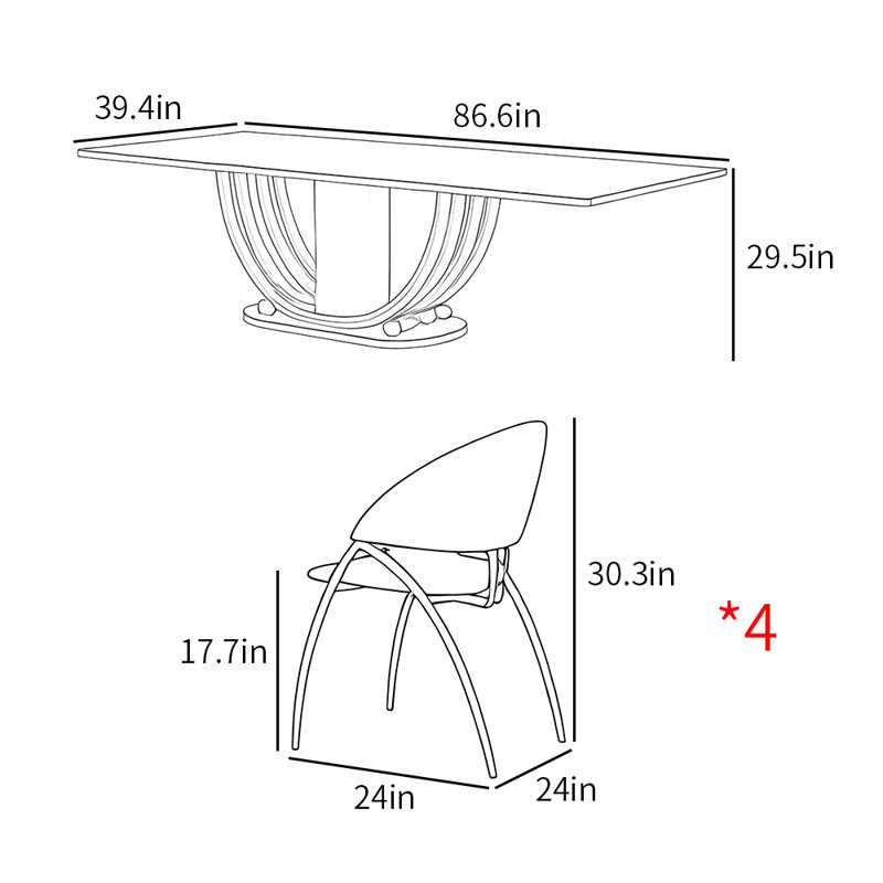 Ensemble de table de salle à manger moderne en pierre frittée, H 29,5 po x L 86,6 po x l 39,4 po 