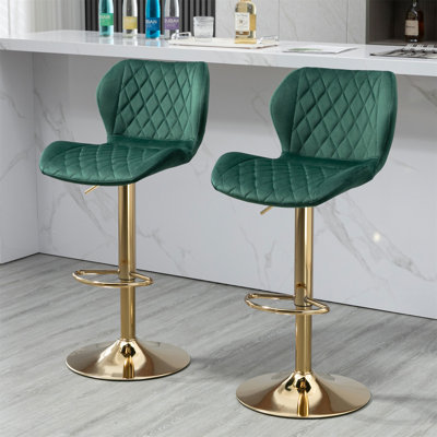 Velvet Adjustable Swivel Bar Stools Set Of 2 Modern Counter Height Barstools With Golden Color Base -  STYLISH, OKKK612-W116472789