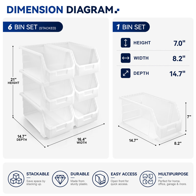 Sorbus 6 Pack Large Open Front Stackable Kitchen Storage Bin – Pantry & Cabinet Organizer, Clear