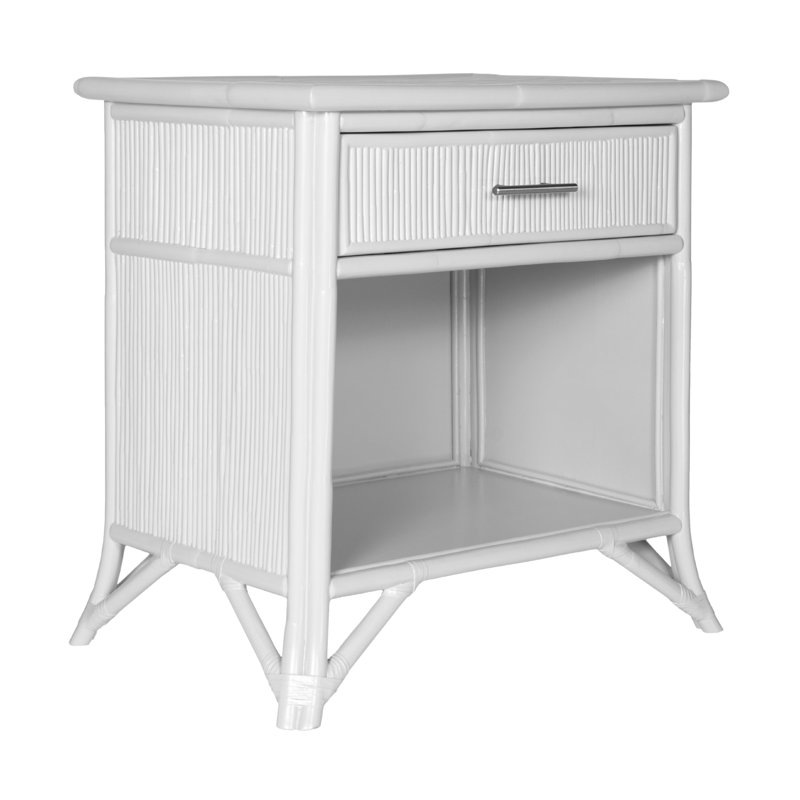 Table de chevet 1 tiroir, Blanc / nickel brossé