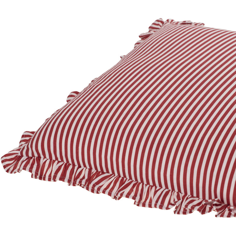 Aneatra Ruffled Cotton Blend Reversible Throw Pillow, 20"H x 20"W, Pillow Cover Only - No Insert, Red Striped