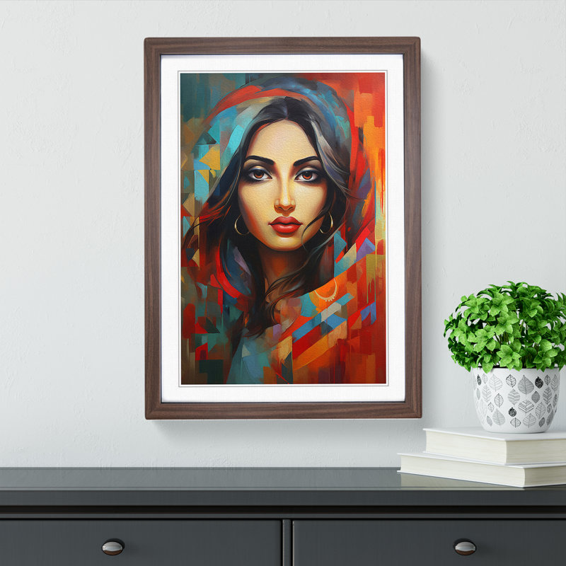 Indian Woman Expressionism - Framed Print, Walnut, 46cm H x 34cm W x 2cm D