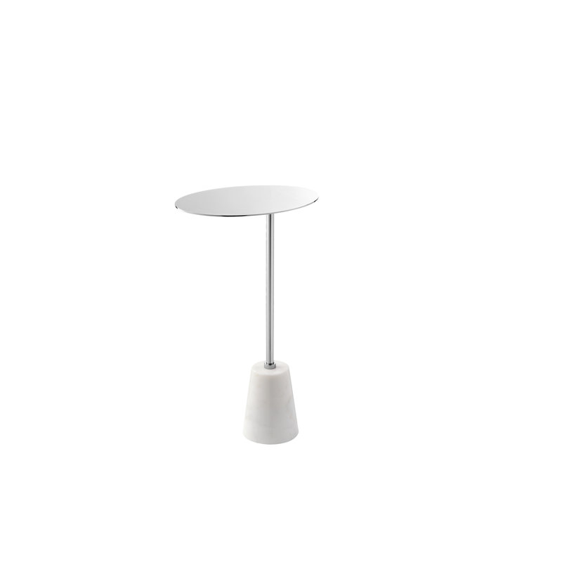     Table de bout Pangea Home Churchill - Table d'appoint moderne - Table à boissons en marbre - Décoration contemporaine - Table pour salon, chambre à coucher, bureau ou salon - Table en marbre argent et blanc