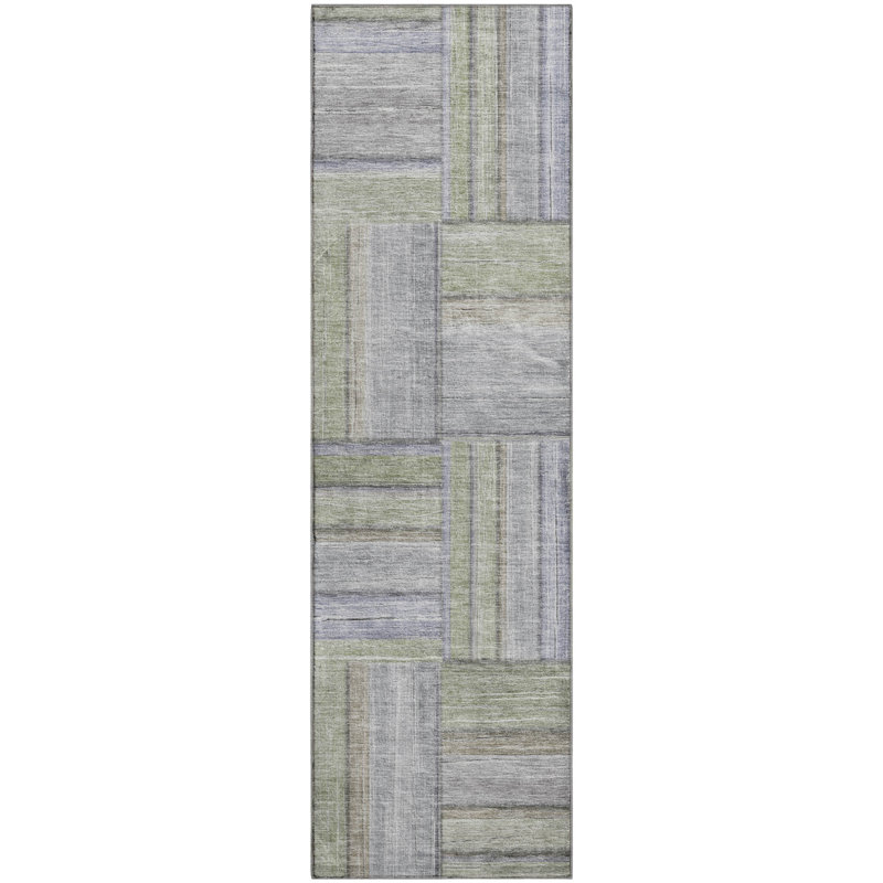 Premium Machine Washable Mayfield AMF2285 Geometric Rug, 2'3" x 7'6" Runner, Fern