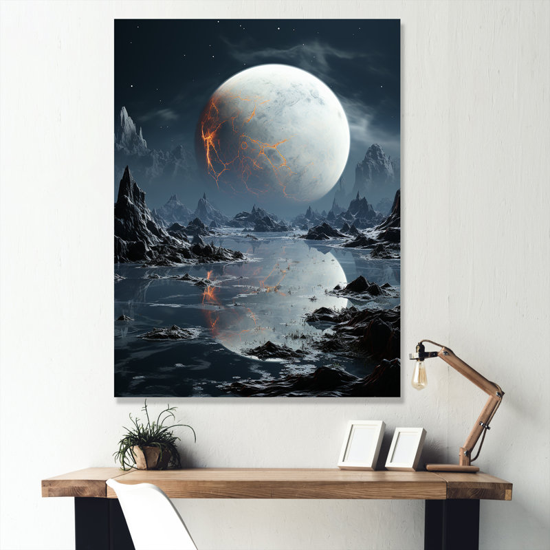 Blanc et gris Infinite Cosmos I - art mural de la planète espace, Cadre flottant noir, H 20 po x l 12 po x P 1 po