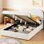 Lit de rangement hydraulique pour lit double avec plateforme recouverte de molleton blanc élégant-130155372