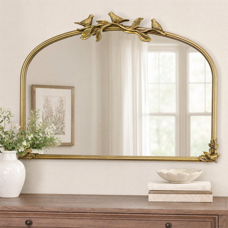 Miroir mural rétro vintage en métal avec oiseaux et branches en fer, H 22 po x l 36 po