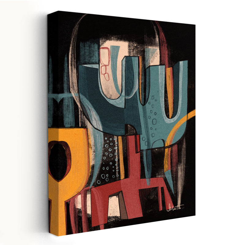 Fleury - Art moderne noir Mid-Century abstrait, H 24 po x l 16 po