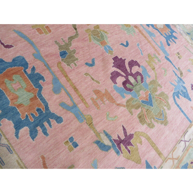 Tapis oriental rose noué à la main coloré Oushak 8F097A7FF2394E41A62219BE194122CA, Rectangle 11 pi 8 po x 14 pi 10 po