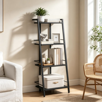 Étagère échelle avec barres latérales, bibliothèque autoportante pour salon, chambre à coucher, bureau à domicile