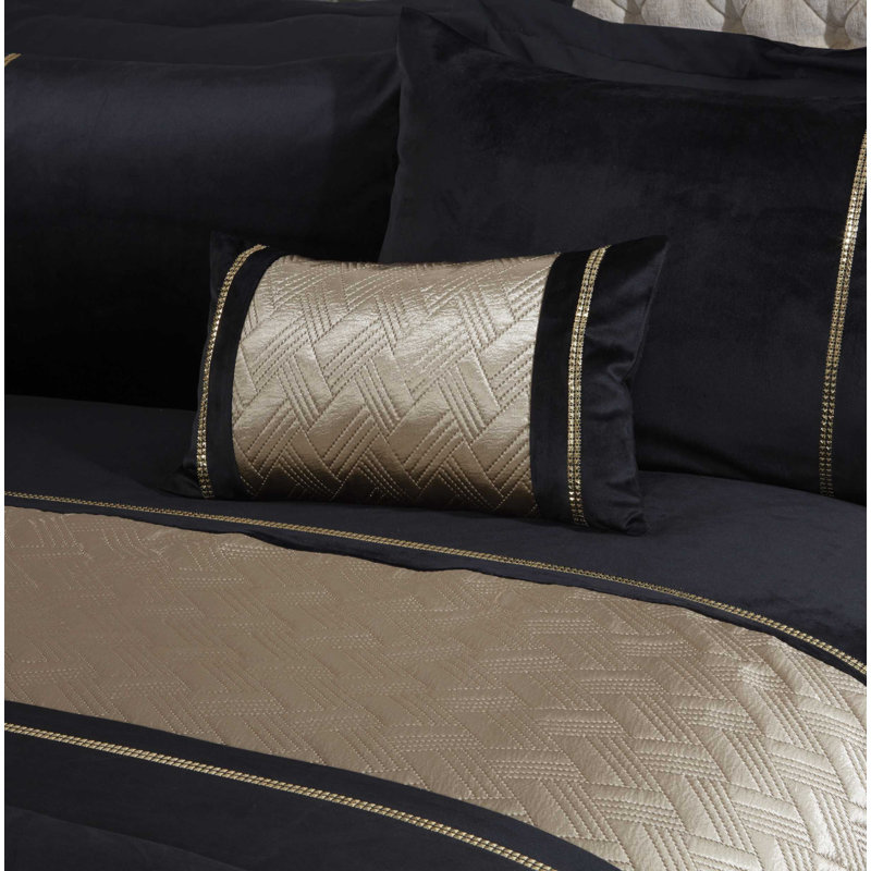 Olympia Chevron Rectangular Boudoir / Breakfast Cushion, Black/Gold