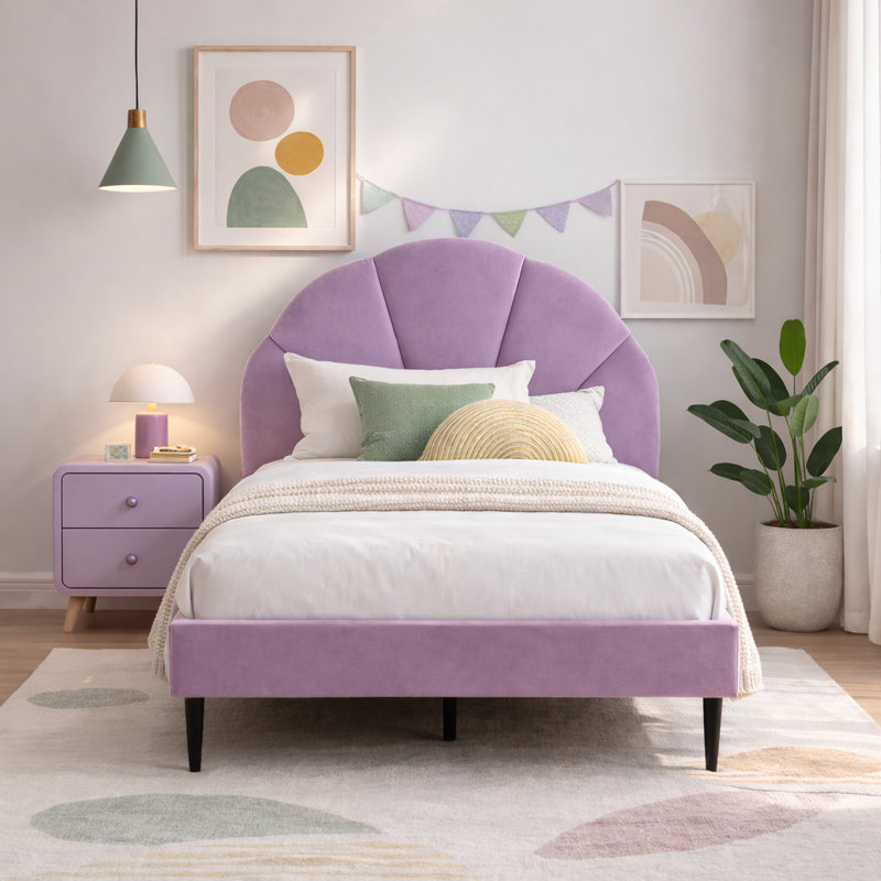 Tête de lit plateforme capitonnée Deeb, Simple, Velours mauve / mauve
